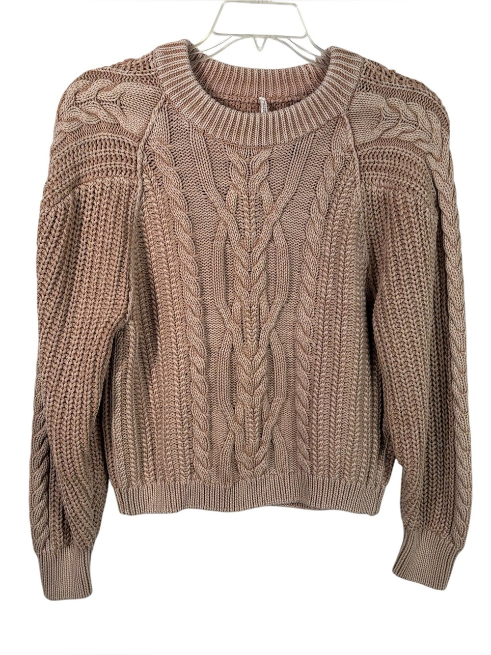 Free People Frankie Cable Knit Beige Tan Sweater Fisherman Bohemian Fall Medium